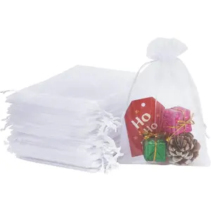 100Pcs White Organza Bags, 4X6 Inch Mesh Bags Drawstring Gift Bags Jewelry Pouches for Candy Wedding Favors Christmas