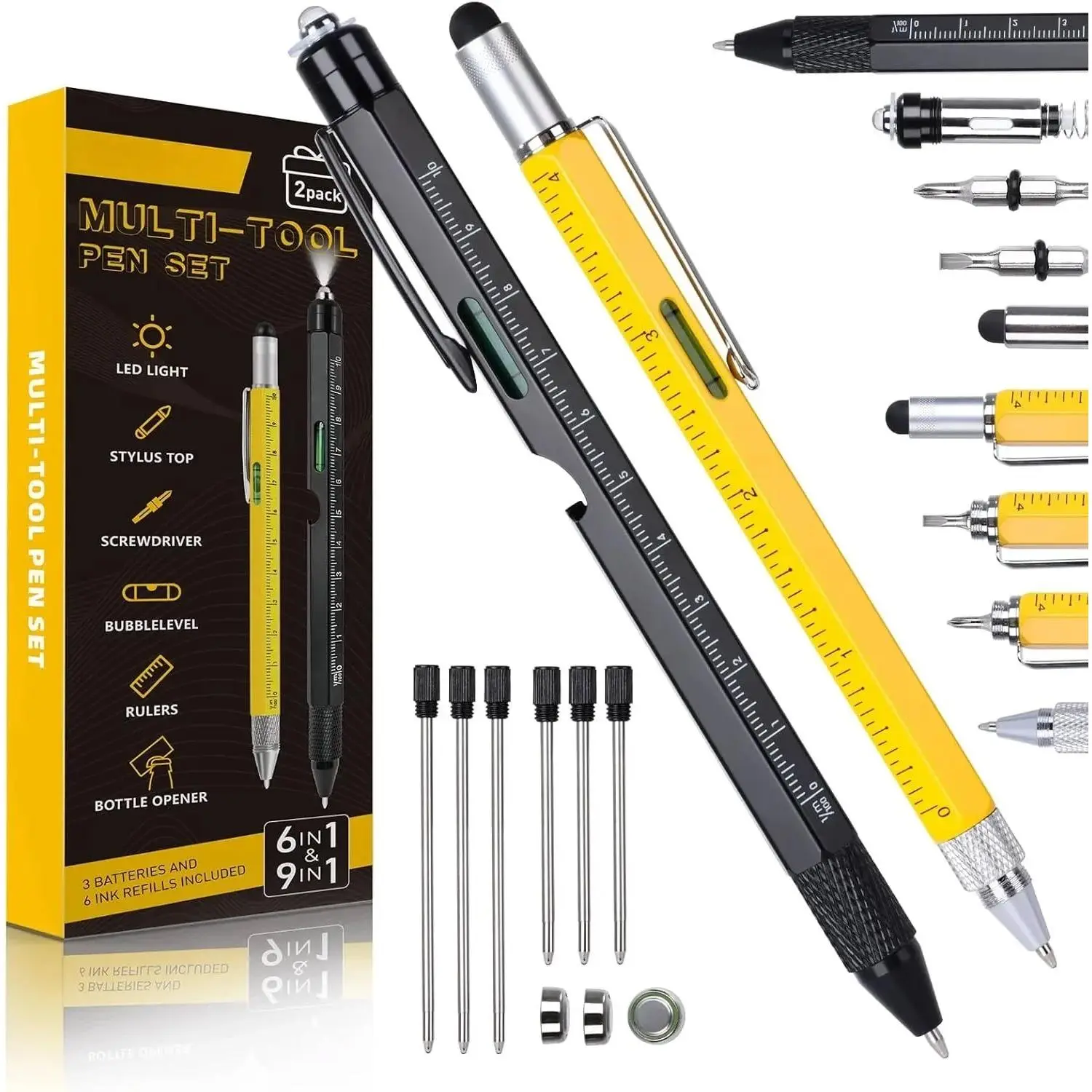 9 in 1 Multitool Pen Set, Gifts for Men, Multi Tool Pen Set, Mens Gifts for Fathers Day Dad Gifts, Birthday Gifts for Him, Valentines Day Gifts for Him, Stocking Stuffers for Adults Men