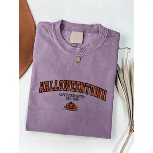 Washed horror pumpkin print T-shirt, high quality batik print vintage fashion brand T-shirt, summer T-shirt, beach must-have, holiday gift, perfect gift