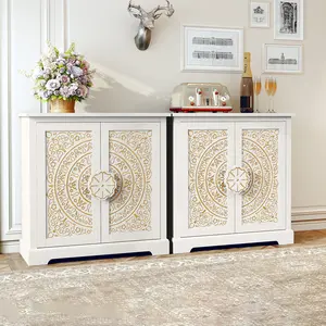 Vintage Gold Line Carved Double Door Cabinet Elegant Storage Piece with Embossed Design for Living Room Bedroom Entryway Perfect for Retro Decor Lovers Adds Charm Offers Ample Storage Trendy Must Have Home Essential