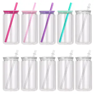 10 PACK 16 oz Plastic Snow Globe Tumbler with Lids and Straws, Double Wall Acrylic Clear Plastic Can Snowglobe Cups with Pre Drilled Hole for Snow Globe Glitter DIY