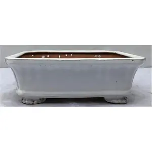 212 MAIN White Rectangular Ceramic Bonsai Pot - Pottery Garden Planter with Humidity Tray for Home Improvement, Decoration