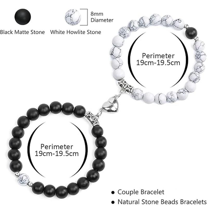 Couple Bracelets for Women Men Distance Matching Relationship 8 mm Stone Beads Couples Friendship Stretch Bracelet Jewelry Set for Him and Her
