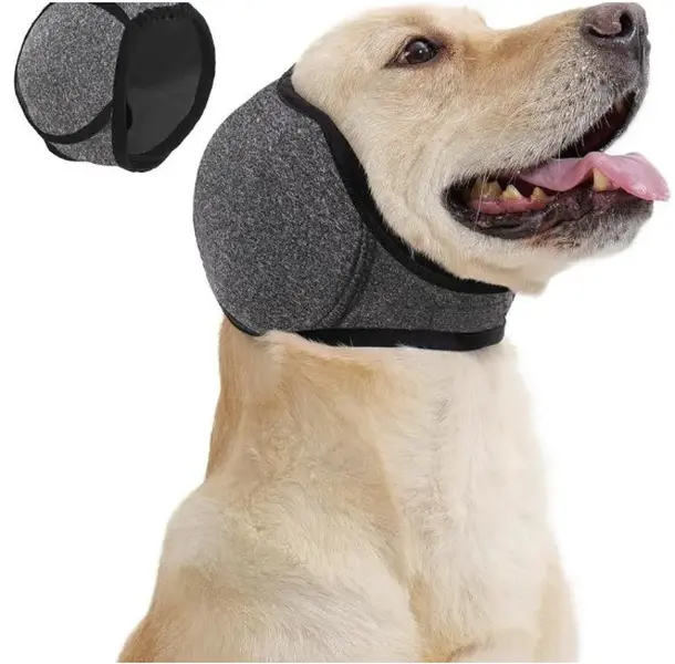 Grey Waterproof Dog Swim Cap with Calming Ear Wrap Hoodie, Noise Blocking Pet Ear Muffs, Comfort Ear Shield to Ease Anxiety, Ideal for Hematoma Recovery, Fireworks, Bath, Swim and Hair Blow Drying