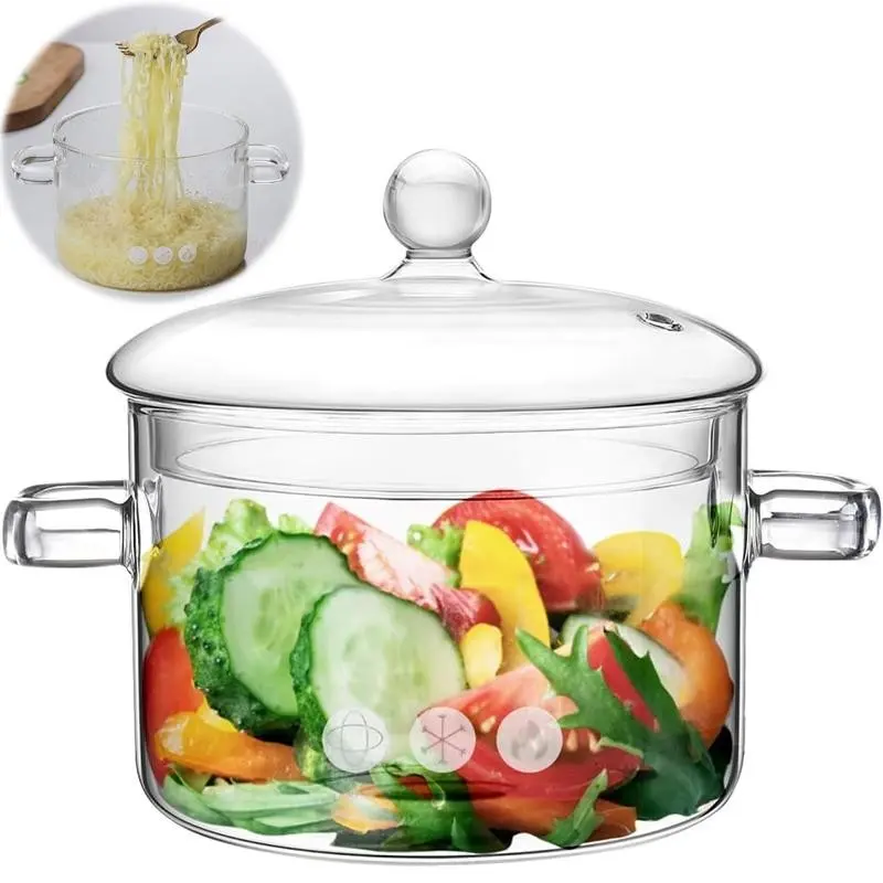 Thickened Clear Borosilicate Glass Cooking Pot, Cookware, Stew Pot with Lid & Integrated Strainer, Heat Resistant Handles Soup Pot, Induction Cooktop Stovetop Safe, Lead Free Food Grade Dishwasher Safe, For Home Kitchen Soup Pasta Milk Tea Baby Food