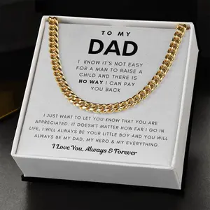 To My Dad Stainless Steel Cuban Chain Men Necklace for Dad Father's Day Christmas Birthday Gift Father Daughter Son Necklace