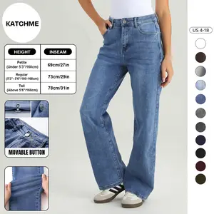 KatchMe Women's Minimalist High Waist Denim Stretch Wide Leg Jeans, Trendy Multi-Pocket Denim Trousers for Women, Classic Women's Pants, Street Womenswear（CN）