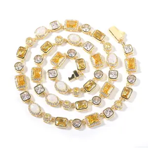 HIPHOP Trend Yellow/Purple Opal Necklace Luxury Copper with Zirconia Simple Geometric Bracelet Necklace Jewelry copper jewelry