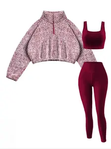 Women's Fleece Lined Sweatshirt Set, Sporty Tight-Fit Yoga Pants, Breathable Skin-Friendly Top, Fall & Winter Activewear, Yoga Outfit Set, Sweatsuit Sets