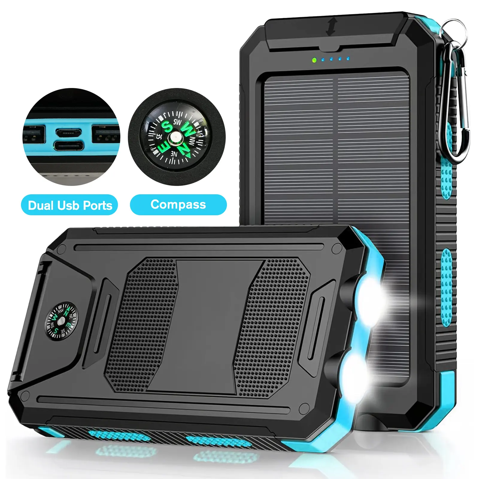 Solar Charger Power Bank 10000-30000mAh - 3-Device Fast Charging, Waterproof Outdoor Portable Charger with LED Flashlight, Compass, Camping Gear for Hiking, Emergencies sohochic