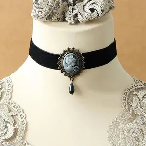 Victorian Black Velvet Lace Choker Gothic Lady Cameo Necklace Gift for Her valentines gifts for gf