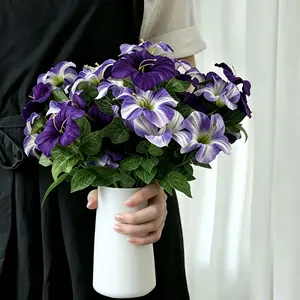 6pcs Artificial Bicolor Morning Glory Bouquet, Durable Fake Flowers, Decorative Flowers, No Maintenance, Suitable for Garden, Wedding, Indoor/outdoor Use