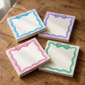 4-Pack Aesthetic Pastel Ribbon Bow Sticky Notes Set - Cute Coquette Style Self-Adhesive Memo Pads for Journaling, Planning, and Stationery Lovers