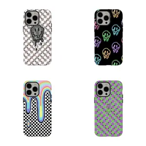 Neon Drippy Smiley Phone Case - Colorful Glowing Melting Faces Pattern Shockproof Cover,for iPhone 17/16/15/14/13/12/11 ProMax Plus for Samsung phones,an excellent gift for friend or fans.