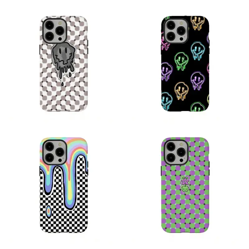 Neon Drippy Smiley Custom Wireless Plastic Smartphone Case - Colorful Glowing Melting Faces Pattern, Shock-Absorbent Protection, Slim Fit Skinny Phone Accessory for iPhone 12/13/11/14/15/16/17 ProMax Plus, Samsung Devices, Ideal Gift