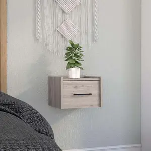 Boa Floating Nightstand End Table Side Table Wall-Mounted Single Drawer Design with Handle- Light Grey - Bedroom