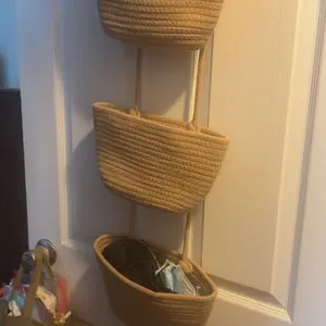 Woven Cotton 3-Tier Over-The-Door Hangable Storage Baskets with Handles - 11in Multifunctional Home Organizer for Beauty Essentials, Home Accessory, House Decor, Bathroom Storage Organization