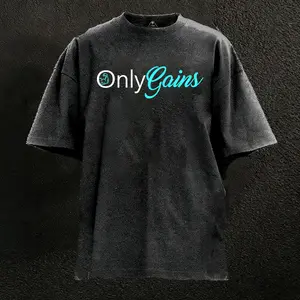 ONLY GAINS  Washed Graphic Tees Funny Japanese Cartoon Distressed Shirt 90s Vintage Streetwear Unisex Summer Gift