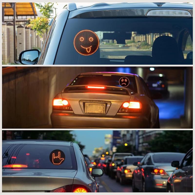LED Car Rear Window Emoticon Light Gesture & Remote Controlled Yellow Safety Lamp Fun Night Driving Warning Accessory