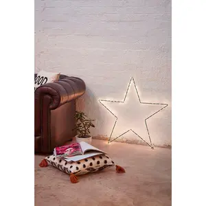 Perfect Holiday Lighted Star Frame Decorative Ambient Lighting 120 LED Warm White Fairy Lights Large Metal Frame