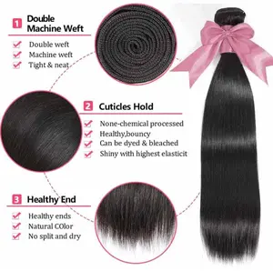 10A Human Hair Bundles Brazilian Straight Hair Bundles 12 14 16 Inch 100% Unprocessed Virgin Weave 3 Bundles Human Hair Raw Remy Hair Bundles Deals Natural Black
