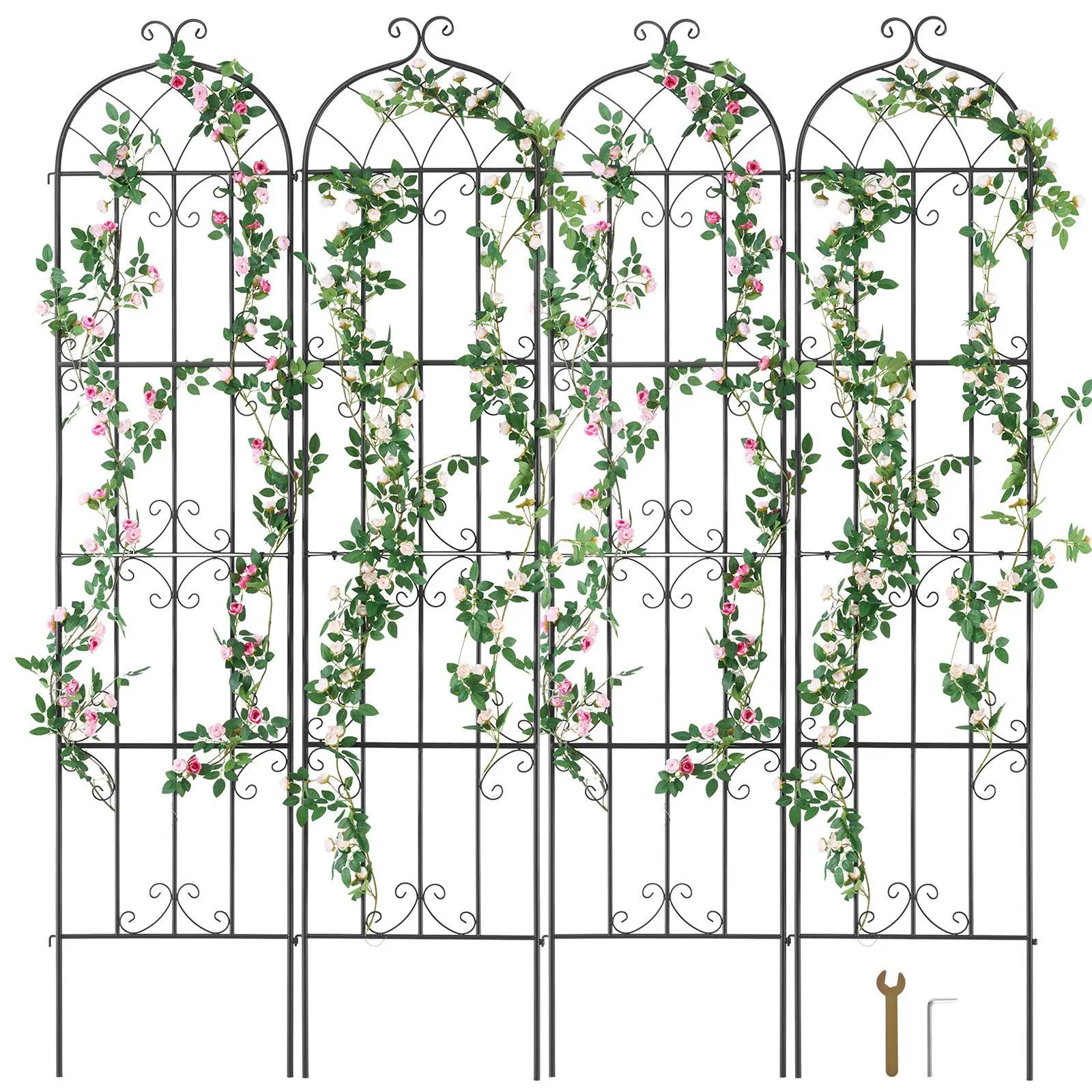 【summerfinds】Heavy-Duty Metal Plant Trellises (4-Pack, 87x20 in) - Chic Aesthetic, Unwavering & Versatile Support, Hassle-Free Tool-Free Setup, Outdoor Climbing Plant Holder for Courtyards, Lawns