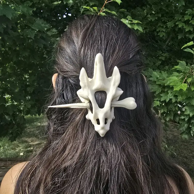 Skull and Bone Hair Pin Dragons Cats Bats Deer Dinosaur and Ravens 3D Printed Unique Design Regular Mini Sizes
