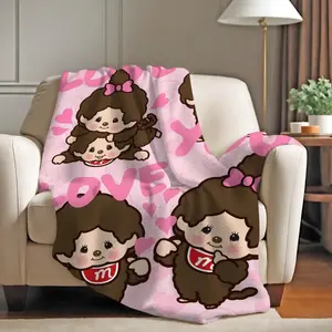 Monchhichi Cute Characters Blanket Ultra Soft Flannel Cozy Warm Bedroom Living Room Couch Sofa Office Travel Camping Throw Decor Decorative Throw Perfect Birthday Gift Christmas Gift for Kids Teens Adults Women Men Kawaii Monkey Plush Style