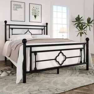 MUTICOR 14in Metal Platform Bed Frame,Vintage Iron-Art Headboard【Frame Only No Mattress】Metal Slats Support Bed Base for Storage,No Box Spring Needed,Full/King/Queen Size Bed Frame#TikTokShopBlackFriday #ChristmasGifts