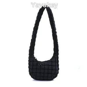 Puffer Quilted Shoulder Bag for Women Messenger Bag Puffy Bubble Tote Bag Lightweight Nylon Handbag Padded Soft Purse