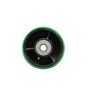 6" x 3" Green Polyurethane on Black Semi Steel Cast Iron Wheel Only with Roller Bearing - 3/4" Bore - 2000 lbs Capacity per Wheel  -  Service Caster Brand