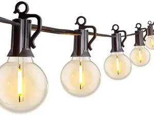 Outdoor String Lights 29 Feet G40 LED Patio Lights, Plug-in, 13 Plastic Edison Bulbs(1 Spare), Waterproof Connectable Hanging Light for Backyard Porch Balcony Party Decor, E12 Base, Black