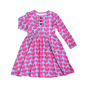 Cora TUTU DRESS for Little Cuties - Super Soft & Comfortable Bamboo Viscose Valentine's Day Hearts Dress with Ruffle Button Placket - True to Size - 18-24m 2t/3t 4t 5t 6 7 8