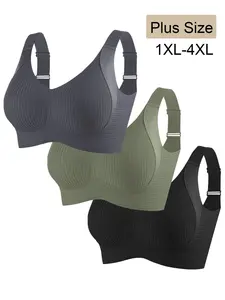 Women's 3-Pack Plus Size Seamless Wireless Padded Bras with Wide Straps, Sizes 1xl-4xl, Casual Daily Wear, Medium Support, Plain Pattern, Bralette