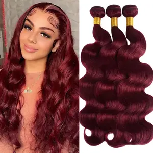 Odbe Hair 99J Burgundy Human Hair Body Wave Bundles 12A Unprocessed Brazilian Virgin Hair 28Inch Body Wave 100% Human Hair Hair Extensions for Women