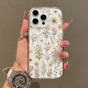 Trendy Magnetic Case for iPhone11/12/13/14/15/16/17/promax, Neutral Toned Florals Ultra Slim, MagSafe Support, Shockproof | Playful & Fun Style