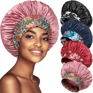 5pcs/Pack African Printing Elastic Wide-brimmed Satin Nightcap, Beauty Makeup Hair Care Hat