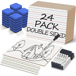 Dry Erase Boards, 24 Pack 9 x 12 Inch Mini Portable Practice White Boards with 24 Markers, 24 Erasers, Double Sided Personal Small Whiteboards with Lines for , Students, Teachers Classroom School