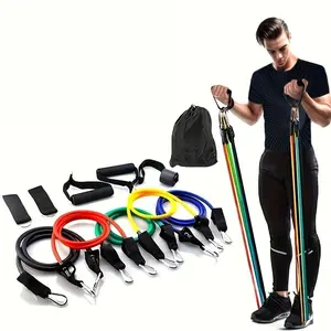 Resistance Band Set with Door Anchor, Handle, Carry Bag, Ankle Straps, 11-Piece Fitness Kit for Home Workout, Strength Training, Cardio Exercises