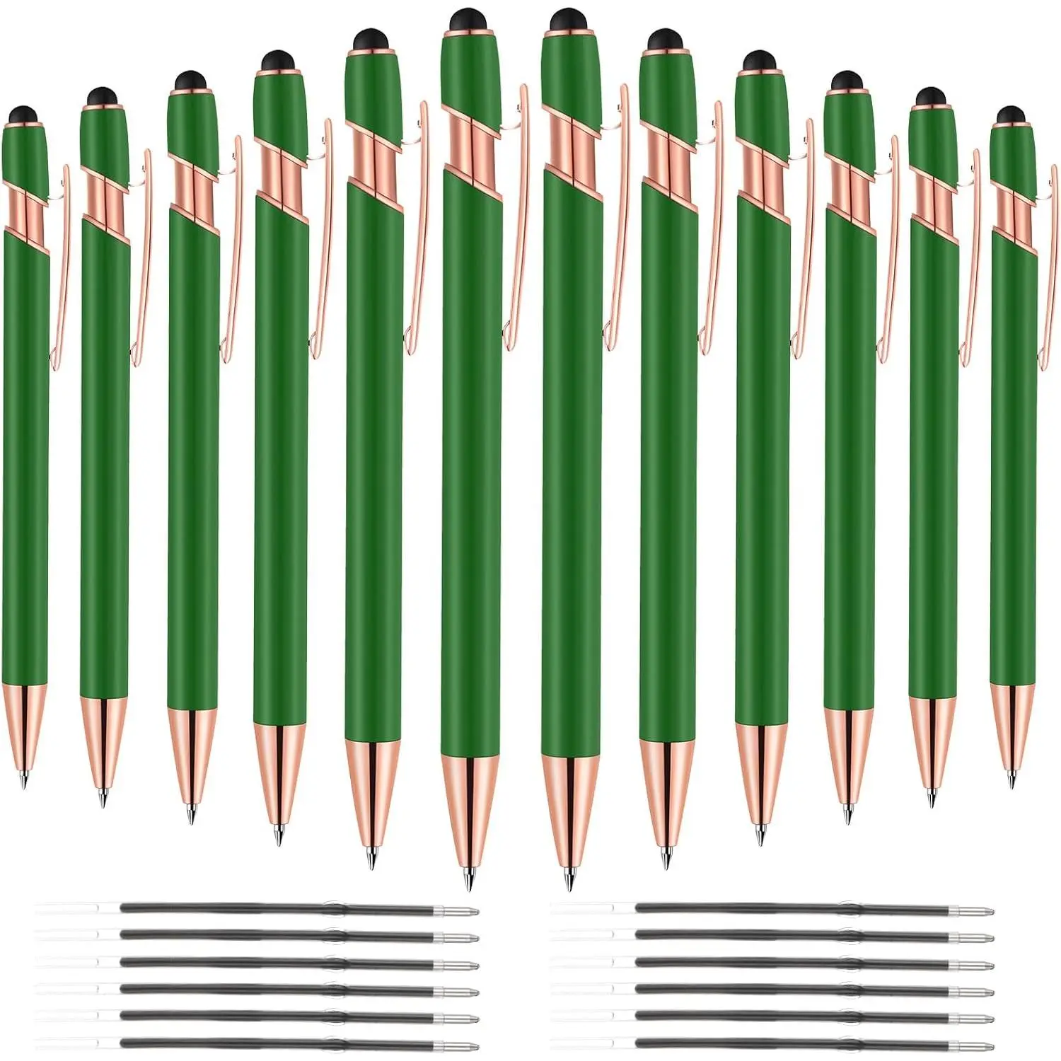 12 count 2 in 1 Stylus Ballpoint Pen with Stylus Tip, 1.0 mm Black Ink Metal Pen Stylus Pen for Touch Screens (Light Green)