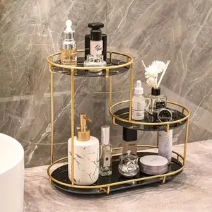 1Pc Light Luxury Bathroom Storage Rack, Countertop Makeup Organizer, Vanity Cosmetics Shelf for Washroom Desktop