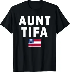 Aunt Tifa American Flag T-Shirt Pure Cotton Graphic Tees Menswear Top: Gifts for Men & Women