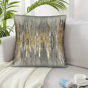 2D Flat - One Piece of Double-Sided 2D Abstract Canvas Acrylic Painting with Golden, Black, And Silver Embossed Art Print Pillowcase, Vintage Decorative Pillow Cover Suitable for Living Room, Bedroom, Sofa, Bed, with Zipper Closure