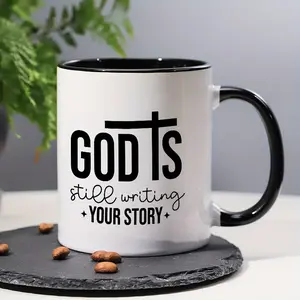 [Classic Ceramic Morning Coffee Mug] 1 piece, 3A grade, GOD IS still writing YOUR STORY, humorous but classic bible quotes morning coffee mug, 11 oz ceramic decorative tea cup ideal birthday gift perfect for office/ house living/ party/ anniversary