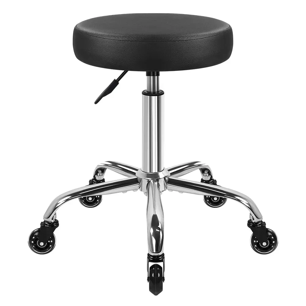 KKTONER Black Modern Classic Salon Swivel Chair, 360-Degree Rotation, Wheeled Design, 3.15-Inch Thick Seat Cushion, Height-Adjustable for Facial Treatments, Massage Therapy, 3.15" Cushion