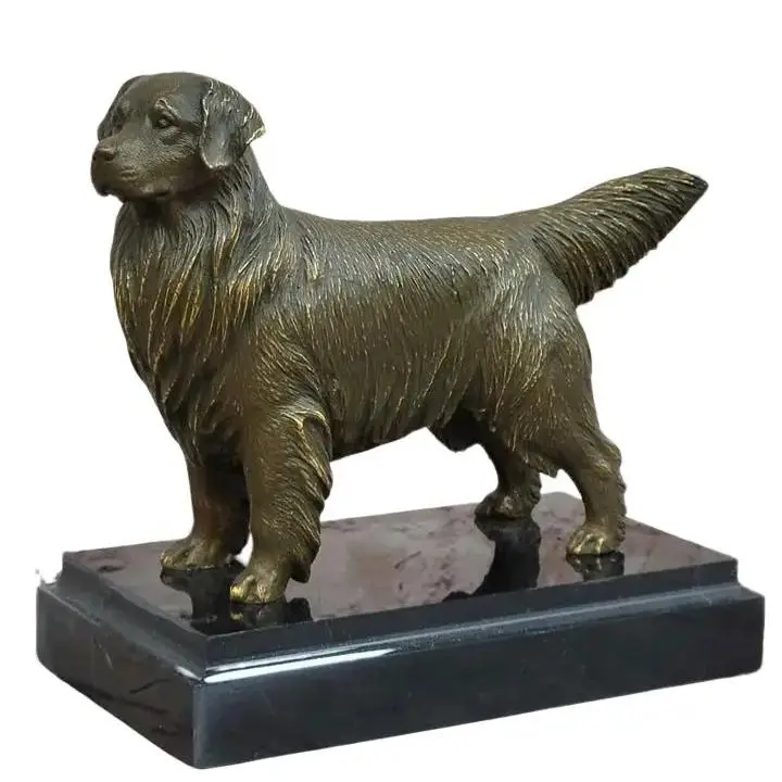 Bronze Golden Retriever Dog Statue Realistic Pet Sculpture Decor with Marble Base 7.5" Height Perfect Condition for Pet Lovers