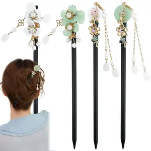 4 Pcs Chinese Hair Stick Retro Wooden Hairpin Flower Hair Chopsticks Vintage Hanfu Pins Headdress Classic Hair Fork for Long Hair Women