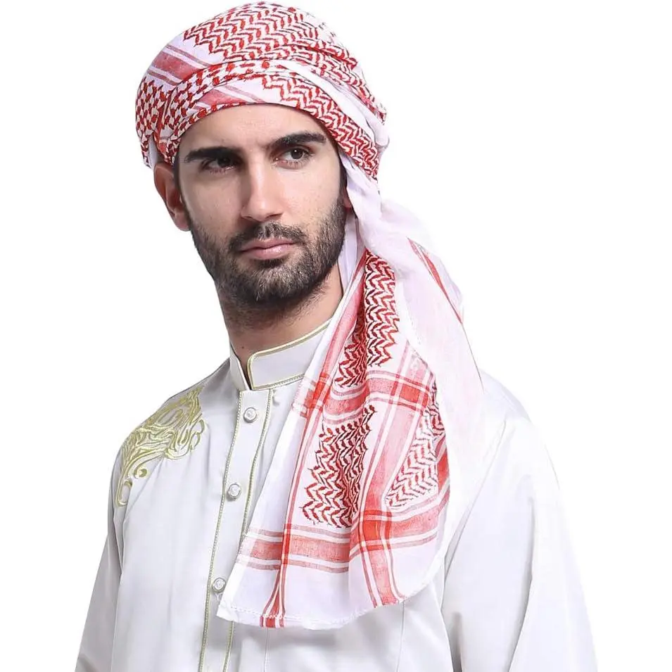 Men's Large Arab Shemagh Headscarf Muslim Headcover Shawl Keffiyeh Arabic Scarf