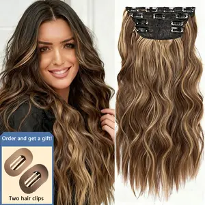 4PCS Clip-in Hair Extensions Long Wavy Synthetic Hairpieces for Women Girls Easy Install Double Weft Natural Feel 17-32 Inches Customizable Lengths Daily Event Party Use