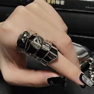 Punk Rock style silver-plated couple rings, multi-layered design, adjustable, open shape resembling Saturn, for women.